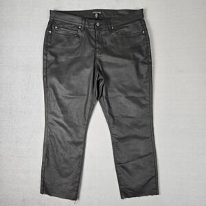 EILEEN FISHER Pants 14‎ Waxed Organic Cotton Stretch Cropped Moto Black USA